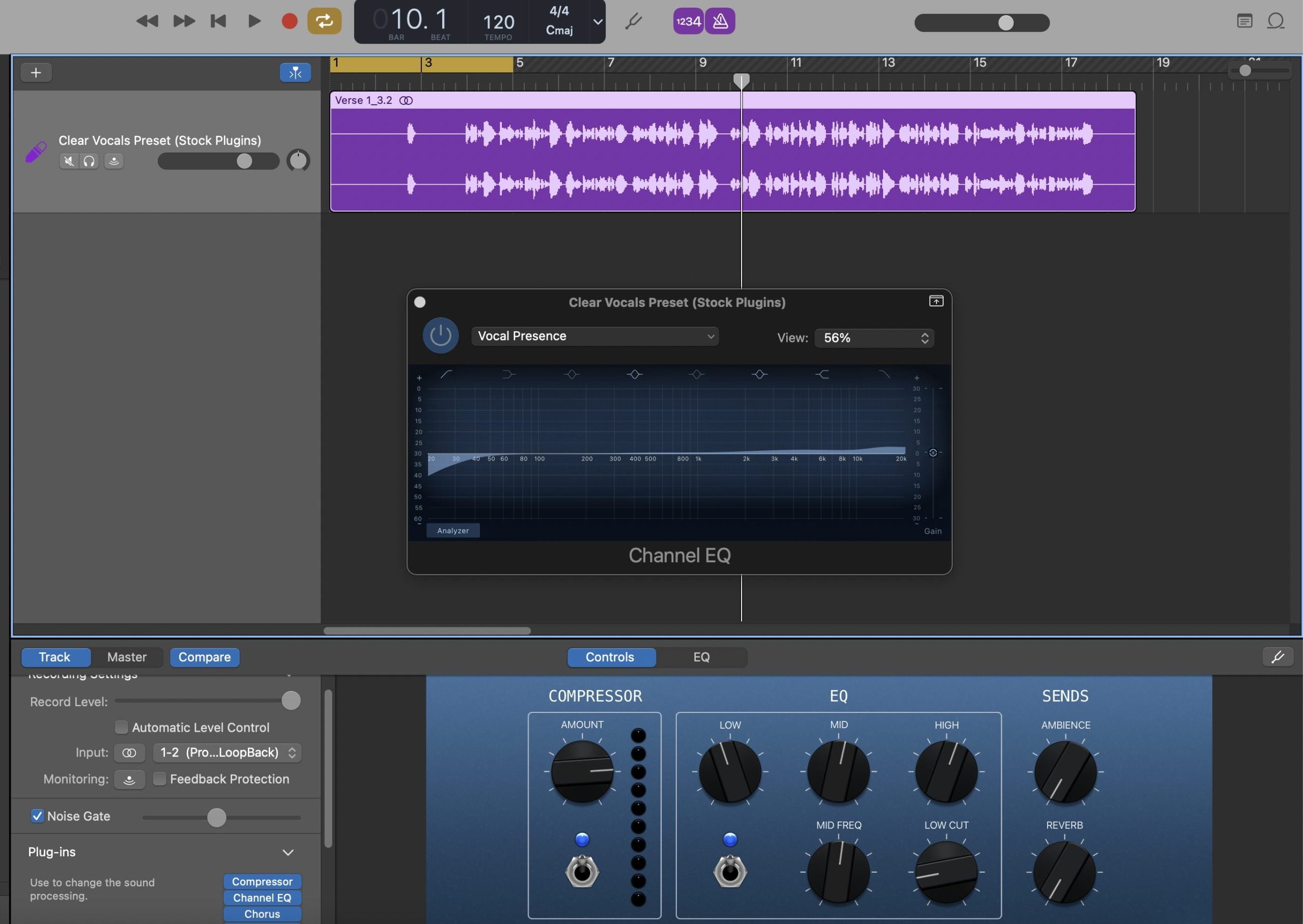 Klara sångförinställningar GarageBand (Standardplugins)