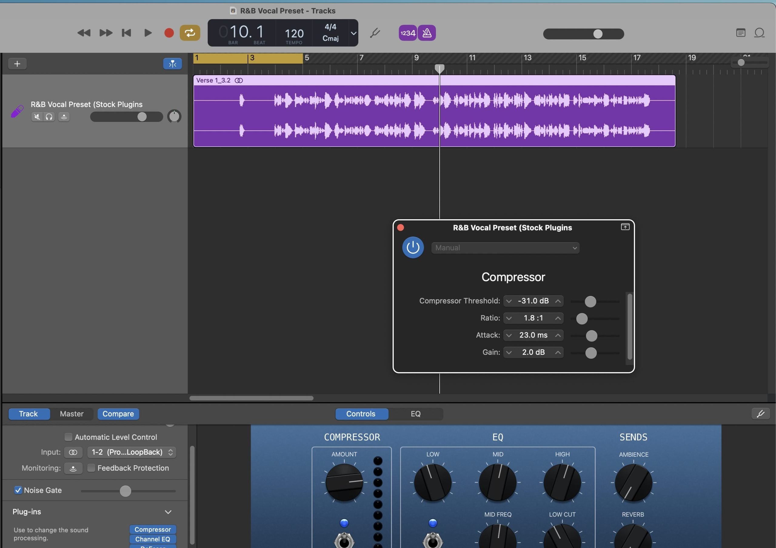 R&B sångförinställning GarageBand (standardplugins)