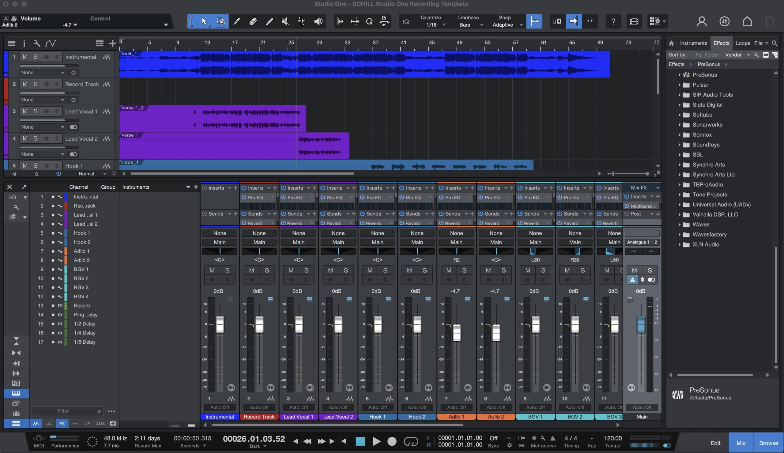 Studio One Recording Template (Stock Plugins)