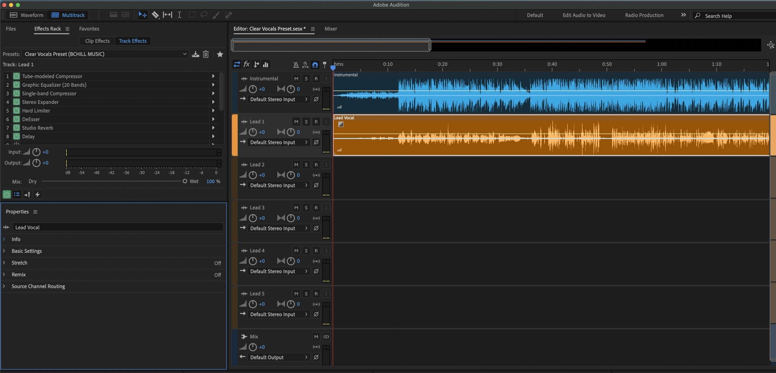 Clear Vocals Preset Adobe Audition (Stock Plugins)