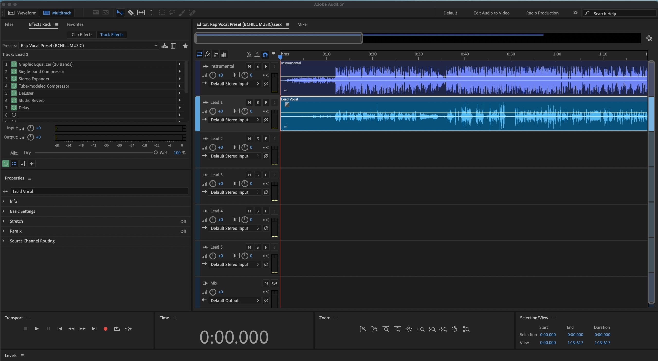 Rap Vocal Preset Adobe Audition (Stock Plugins)